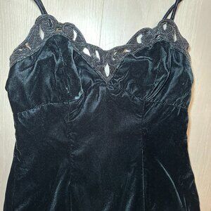 90s Beaded Black Velvet Party Dress
